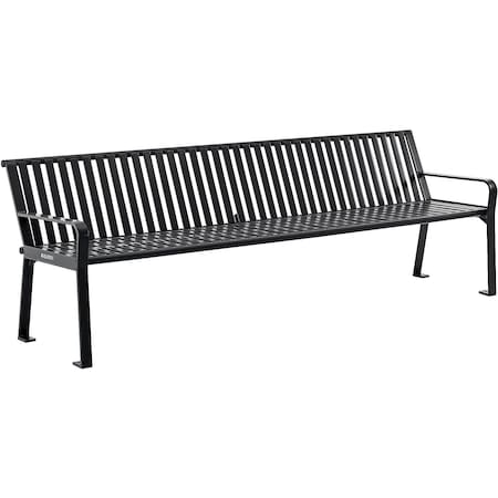 Global Industrial 8ft Outdoor Bench with Back, Vertical Steel Slat, Black 694855BKKD